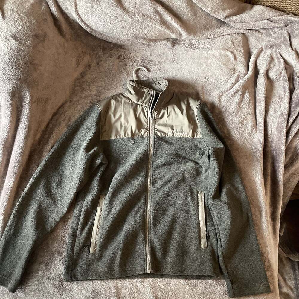 Columbia Fleece Jacket Coat Two Tone Full Zip Up Mens L Gray And Dark Gray